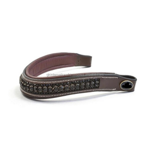Diadema de cuero negro y havana con cristales negros de lujo incrustados y diamantes brillantes, para caballo, tamaño full cob. - Product Image 4