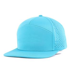 Light Blue Breathable Mesh Snapback <b>Cap</b> <b>Men's</b> Casual Solid Color <b>Flat</b> Brim Hat Woven Fabric Design - Product Image 1