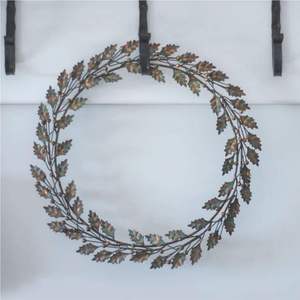 Rustic Metal Holly Leaf Wreath Handmade <b>Iron</b> Berry Garland Verdigris Copper Patina Front Door Sign Wall Decor - Product Image 1