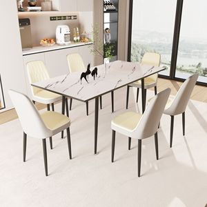 Set Tavolo da Pranzo Espandibile 47'' e 63'' per 2-6 Persone con Eleganti Sedie Imbottite in Tessuto PU per Sala da Pranzo - Product Image 2
