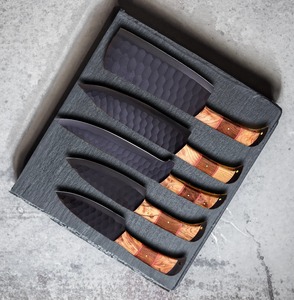Juego de Cuchillos de Chef de Acero al Carbono Forjados a Mano, 5 Piezas, Cuchillos de Carnicero con Mangos de Palisandro Ambidiestros y Bolsa de Cuero Enrollable - Product Image 6