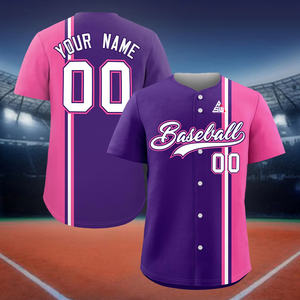 Maillot de baseball personnalisé rose et turquoise pour homme, boutonné, manches courtes, 100 % coton biologique, antibactérien, imprimé sérigraphié sur le devant - Product Image 4