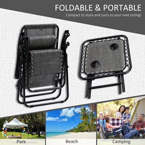 Sedie reclinabili da patio grigie con tavolino laterale per bordo piscina e campeggio - Set da 3 pezzi - Product Image 6