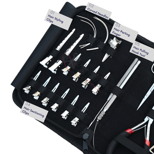 Silver Micro <b>Ring</b> and Installation Hair Extension Tool Bundle with Bead Remover Crimping Plier Pulling Hook and Sectioning <b>Clips</b> - Product Image 3