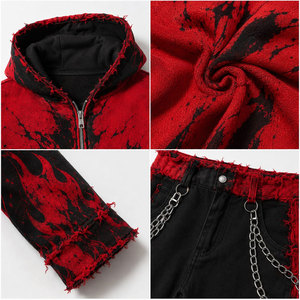 Conjunto Deportivo Gótico para Hombre, Sudadera con Capucha y Pantalones Deportivos, Manga Larga, Corte Holgado, Estampado de Calavera con Llamas Rojas y Negras, Ropa Urbana de Invierno - Product Image 6