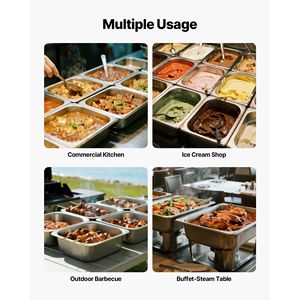 Set di 6 Vaschette in Acciaio Inox per Buffet, Profondità 4 Pollici, Antiaderenti, Attrezzatura Riutilizzabile per Ristoranti e Hotel - Product Image 4