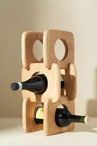 Modern Wooden Wine <b>Rack</b> Tabletop Bottle Holder Rectangle Shape 1L Capacity Handcrafted Display Stand Home <b>Bar</b> Kitchen Decor - Product Image 1