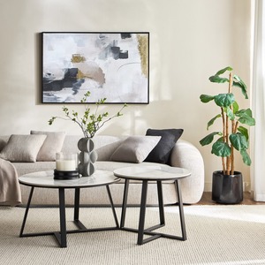 Glow Glossy Brushed Metal Modern Nesting Coffee <b>Tables</b> With <b>Marble</b> Top Contemporary Living Room Furniture - Product Image 4