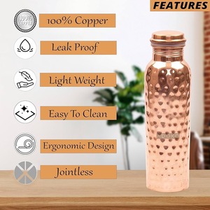 Bouteille de bière en cuivre au design marteau, 100 % cuivre pur, grande capacité, sans danger pour les aliments, anti-fuite, classique - Product Image 5