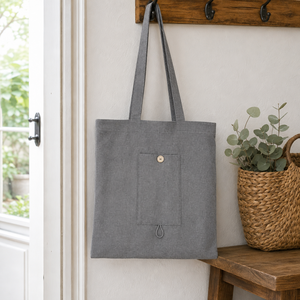 Sac de courses pliable en coton recyclé 225 GSM avec poche 38x42 cm, logo personnalisé, sac fourre-tout réutilisable, fabricant et fournisseur en gros - Product Image 6