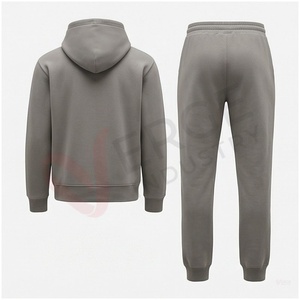 Conjunto de Sudadera con Capucha y Pantalones Deportivos Grises para Hombre, Manga Larga, Color Sólido, Transpirable, Corte Regular, Ropa Casual de Otoño - Product Image 2