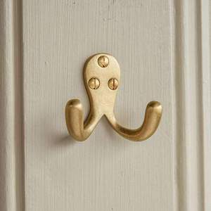 Solid Brass Dual Prong <b>Wall</b> <b>Hook</b> Minimalist Gold Coat Hanger Heavy Duty Decorative Towel <b>Key</b> Holder Hardware Robe Bracket - Product Image 1