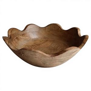 Tazón de servir artesanal de madera natural hecho de madera maciza de acacia para ensaladas, frutas, mesa de cocina y uso en restaurantes. - Product Image 1
