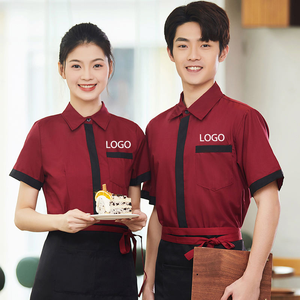 ชุดยูนิฟอร์มพนักงานร้านอาหาร เสื้อเชฟปักโลโก้ แขนสั้น ผ้าโพลีเอสเตอร์/คอตตอน ชุดทำงานสำหรับพนักงานเสิร์ฟ พนักงานเสิร์ฟหญิง และทีมครัว - Product Image 6
