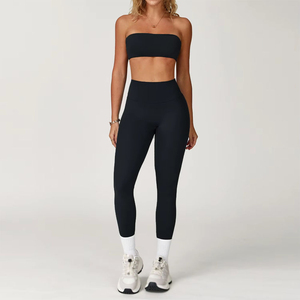 Ensemble de yoga 2 pièces OEM respirant à séchage rapide, sans couture, résistant aux chocs, avec short taille haute en Spandex/Nylon à motif lettres pour femme - Product Image 6