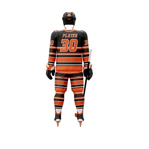 Men's Navy Blue White V-Stripe Ice Hockey Uniform Full Set Jersey Pants Gloves <b>Socks</b> Helmet Printed 100% Polyester Custom Name - Product Image 3