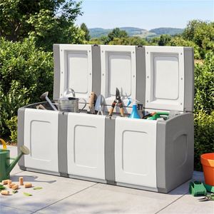 80 Gallon Extra <b>Large</b> Deck <b>Storage</b> <b>Box</b> Waterproof Gray PP with <b>Lockable</b> Lid for Outdoor Deck <b>Storage</b> - Product Image 1