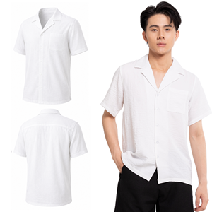 Chemise décontractée pour homme à manches courtes et col marin, 100% coton popeline, respirante, idéale pour l'été - Product Image 1