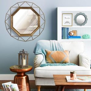 Decorative Antique <b>Gold</b> Geometric Metal Wire Frame Hanging Wall <b>Mirror</b> Round Wall Mounted Vanity Accent <b>Mirror</b> for Living Room - Product Image 5