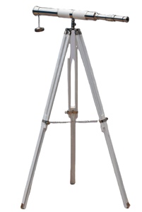 Télescope en cuir nickel et blanc à fort grossissement de 32 "avec trépied en cuir blanc en bois décoratif pour la maison - Product Image 2