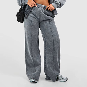 Conjunto Deportivo Gris para Mujer, Talla Grande, Estilo Casual, Color Sólido, Manga Larga, Pantalones Anchos con Bolsillos Laterales, Ropa de Otoño - Product Image 5
