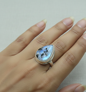 Black Tourmaline Rainbow Moonstone <b>Ring</b> 925 Sterling Silver Rose Gold Plated Pear Shape Handmade Boho <b>Statement</b> Women Jewelry - Product Image 3