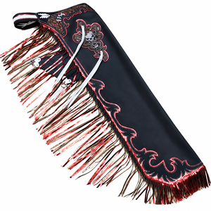 Chaps d'équitation pour femmes en cuir léger et respirant, à franges métalliques florales style western, taille haute avec cordon de serrage, pour la compétition - Product Image 1