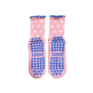 ODM Custom Pilates <b>Grip</b> <b>Socks</b> Women Anti-Slip Cotton Crew Disposable Eco-Friendly Heart Ruffles Vietnam Manufacturer - Product Image 2