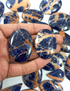 Radha Arts Cabochons en Sodalite Naturelle, Coupe Ovale, Bleus et Oranges, Taille Libre, Vente en Gros, Export Inde, Diverses Tailles - Product Image 5