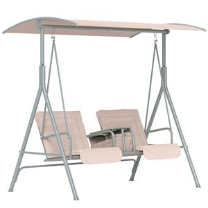 Dondolo da Esterno Beige a 2 Posti con Tettuccio e Tavolino, Sedia a Dondolo per Giardino, Bordo Piscina o Cortile - Product Image 1