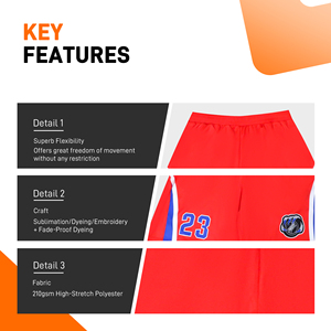 Shorts de basketball rouges pour hommes avec logo numéro 23 sur le devant, en tissu mesh respirant, séchage rapide, cordon de serrage central, style décontracté - Product Image 4