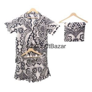 Conjunto de Pijama de Pantalones Cortos Tipo Canguro, 100% Algodón, Lujoso, Elegante, Clásico, con Estampado de Diamantes, Cintura Elástica, Tela Suave y Lisa - Product Image 6