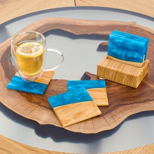 Premium Luxury Blue River Resin Wood Square Lightweight Eco-Friendly Non-Toxic Adjustable <b>Table</b> <b>Coaster</b> with Holder Model - Product Image 6