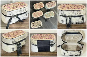 Boîte à bijoux ovale en cuir artisanal de luxe, étui de voyage personnalisé en cuir de vachette avec fermeture éclair, solution de rangement élégante - Product Image 3