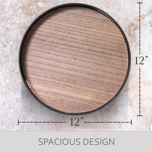 Plateau de petit-déjeuner rond en bois fait main avec motif floral, design moderne pour le service du café du matin, du thé et des collations au chevet - Product Image 6