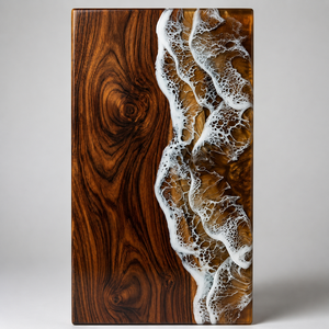 Resin Wood Cremation <b>Memorial</b> Urn with Ocean Wave Design Custom Remembrance <b>Plaque</b> - Product Image 1