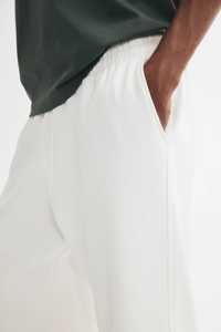 <b>Men's</b> Solid Flat Wide Leg Sweatpants <b>White</b> Relaxed Fit Jogger <b>Trousers</b> 100% Cotton Elastic Waist Drawstring Side Pockets Casual - Product Image 3