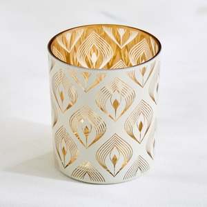 Porte-bougie cylindrique à motif feuille d'or, résistant à la chaleur, décoration d'intérieur - Product Image 2