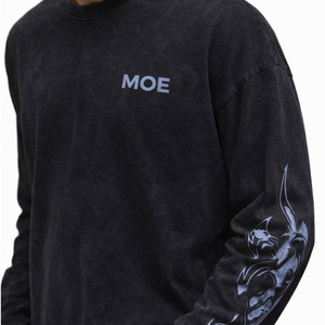 T-shirt homme à manches longues en coton épais avec logo sur la poitrine et impression sur la manche, marque privée, vente en gros - Product Image 3