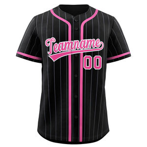 Camiseta de béisbol personalizada a rayas, blanca y negra, con estampado sublimado, nombre del equipo 00, unisex, para adultos, manga corta, transpirable, corte regular - Product Image 3