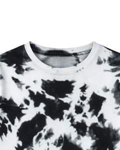 T-shirt personnalisé noir et blanc tie-dye pour homme, en coton, style streetwear décontracté, col rond, manches courtes, tendance été. - Product Image 3