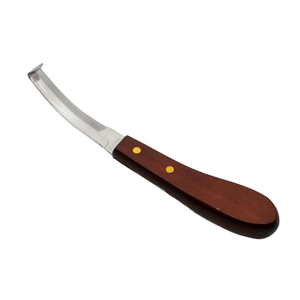 Cuchillo de herradura de acero inoxidable de doble filo con mango de madera para recorte de pezuñas de ovejas y ganado, con hoja en forma de anillo, herramientas para el cuidado de pezuñas. - Product Image 1