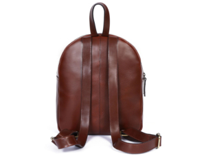 Minimalist Genuine Leather Women's Mini <b>Backpack</b> Brown Round Shape Shoulder Strap Zipper Closure Daily Use Softback - Product Image 3