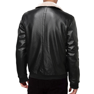 <b>Leather</b> <b>Jacket</b> Bomber with Removable Real Fur Collar Front Zip Closure Multiple Pockets <b>jacket</b> for men - Product Image 2