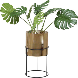 Metal Indoor Outdoor Planter Rattan Weave Inspired <b>Large</b> Planter <b>Pot</b> with Removeable Ring Stands, Set of 3 Planters - Product Image 1