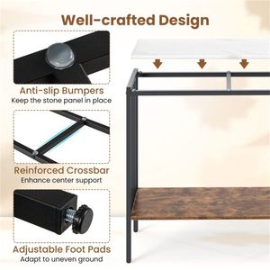 Tavolo Console Industriale Moderno a 2 Livelli con Piano in Pietra Sinterizzata, Paracolpi Antiscivolo, Piedini Regolabili, Design Stabile - Product Image 5