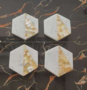 High Demand Hexagon White Marble <b>Coaster</b> Set With Natural Stone Tile Design For Elegant Home Decor Coffee <b>Table</b> and Drink Use - Product Image 3