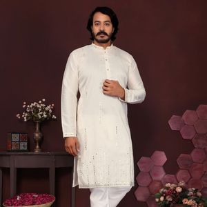 Elegant <b>Smart</b> Silk Kurta Pajama Set for Men And Embroidered <b>Mirror</b> Work Festive Wear with wholesale rate by royal export - Product Image 5