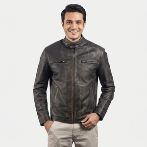 Men's Short Sheep Skin Biker Leather <b>Jacket</b> <b>Slim</b> <b>Fit</b> Button Closure with Stylish Pocket Durable Canvas Outerwear <b>jacket</b> for men - Product Image 1