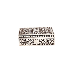 Handmade Bone Inlay <b>Floral</b> Design European Modern Luxury 2-Layer Rectangle Jewelry Storage <b>Box</b> Premium Resin Wood Custom Sizes - Product Image 1